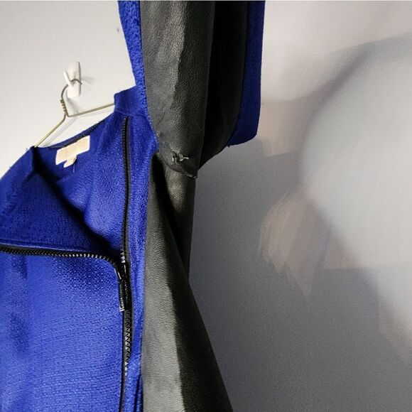 MICHAEL Michael Kors NEW AZURITE Moto Faux Leather Zip Jacket 4 See Photo 4 Wear - Picture 8 of 10